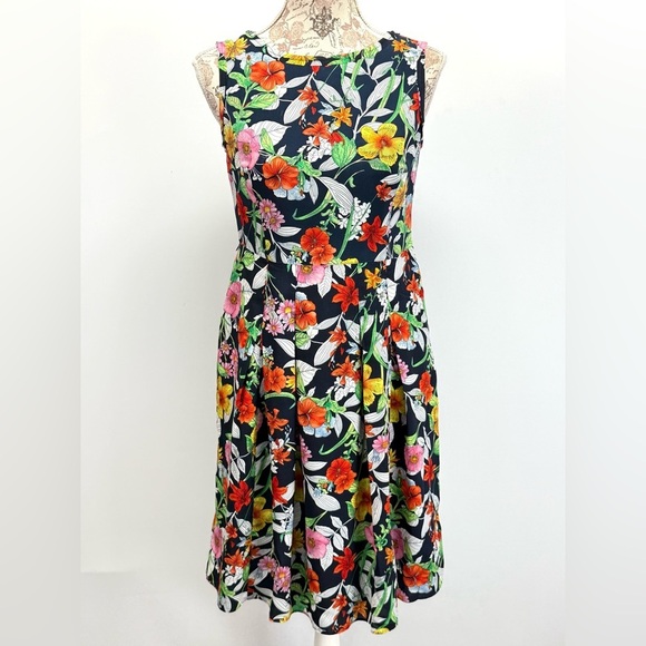 🛍️Navy floral sleeveless JONES NEW YORK summer dress‎ size 4P. - Picture 1 of 14